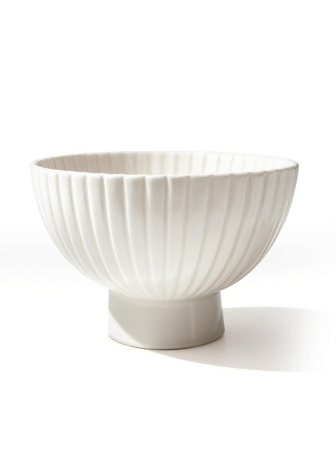 Accessoryway Modern 8 Inch White Ceramic Fruit Bowl - Small Footed Pedestal Fruit Bowl for Kitchen Counter, Farmhouse Chic Centerpiece for Dining Coffee Table & Home Decor,Key Ruffle Bowl for Entryway Table - Image 1